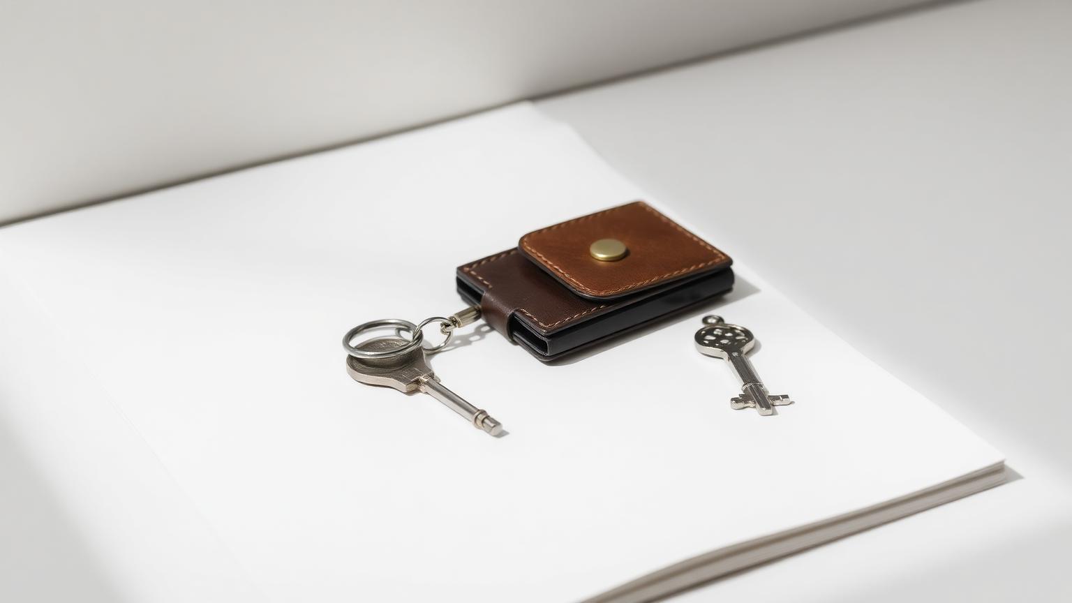 A hardware wallet and a notepad on a wooden table.